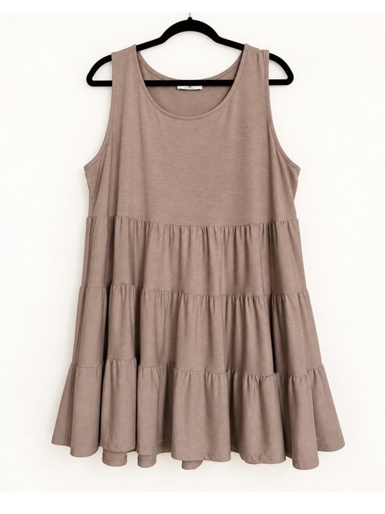 Zenana Outfitters Tops - Zenana 2X Taupe Brown Tiered Sleeveless Babydoll Swing Tunic Top